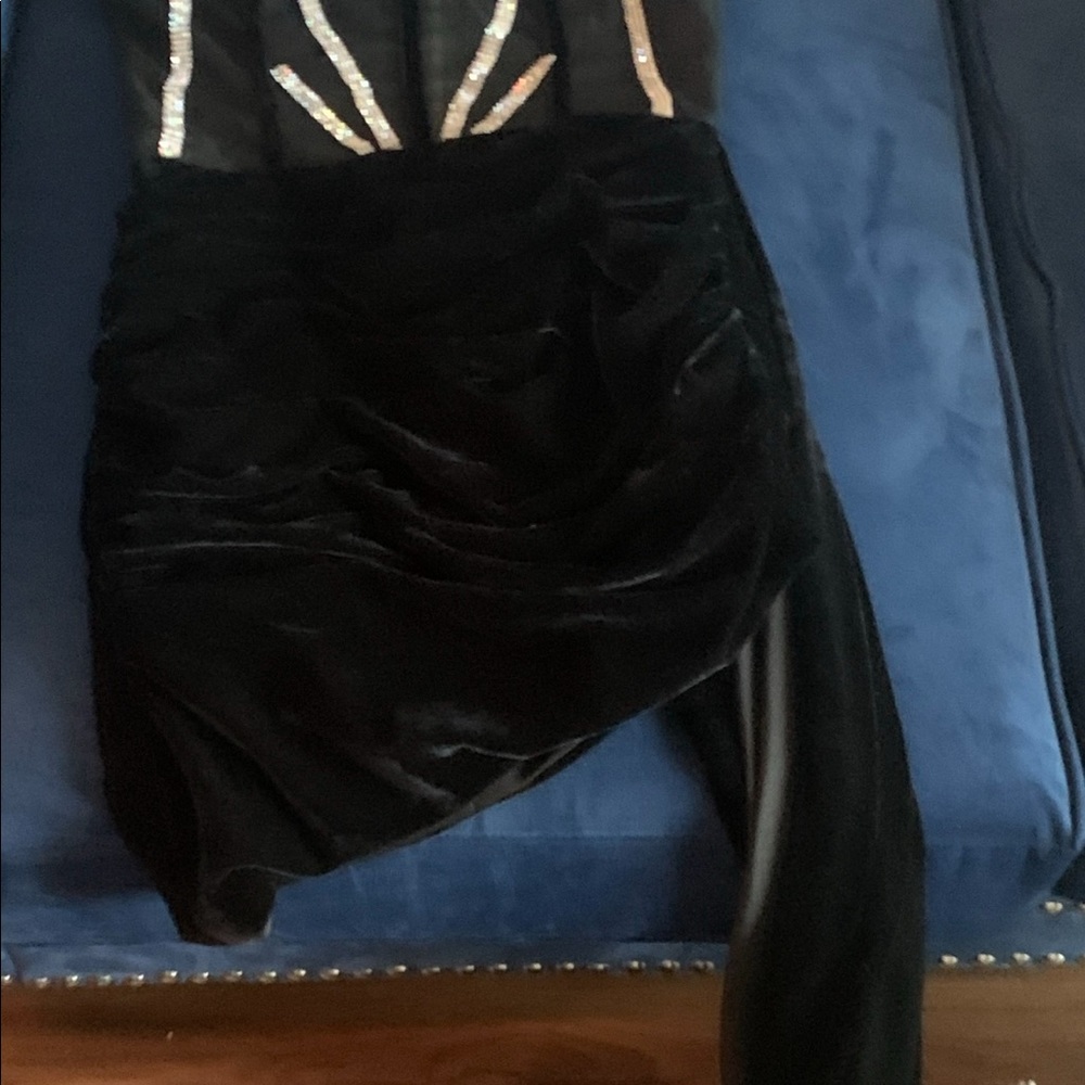 Sexy Diamonds See Through Top Asymmetrical Pleated Black Dress With Train